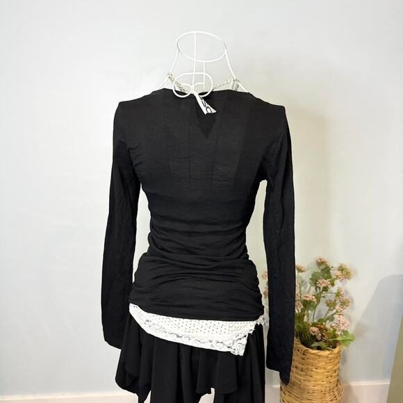 NWT Cute vintage y2k black tight long sleeve Henley grunge v neck top - Picture 7 of 7